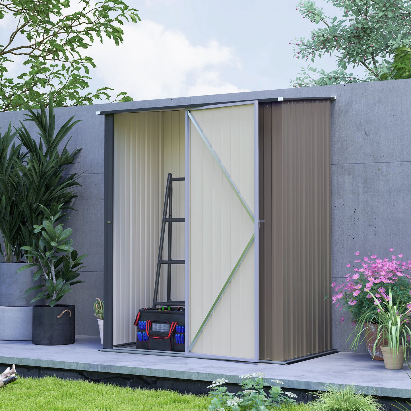 Outdoor Storage Shed Steel Garden Shed W/ Lockable Door for Garden