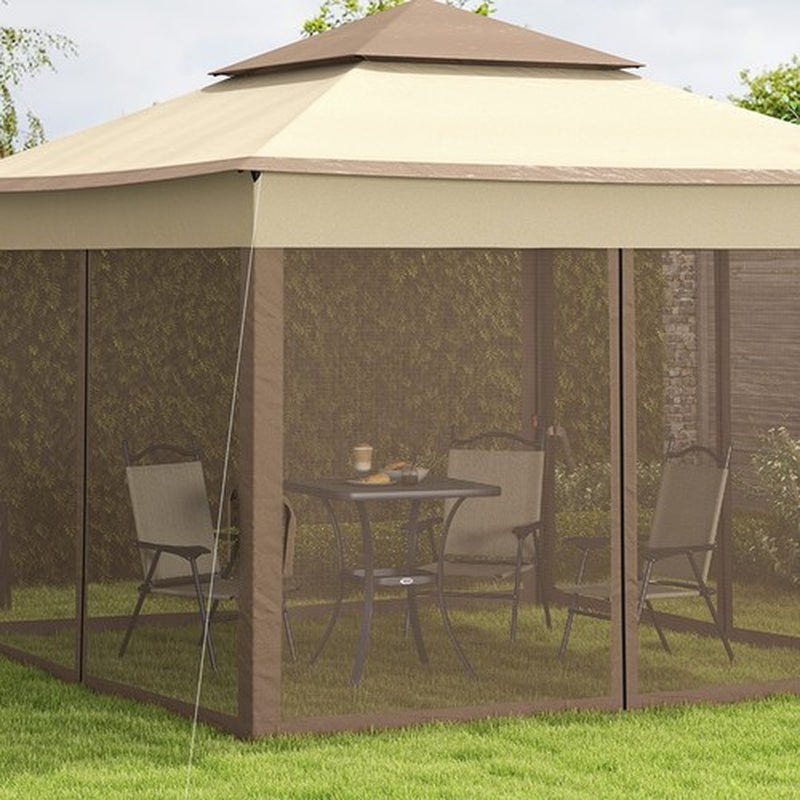 3 X 3(M) Garden Metal Gazebo Party Canopy Tent Sun Shelter W/ Net Curtain Khaki