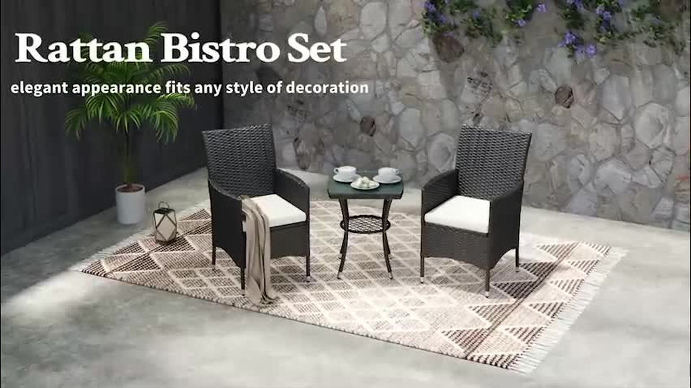 Outsunny Rattan Bistro Set Garden Chair Table Patio Outdoor, Black