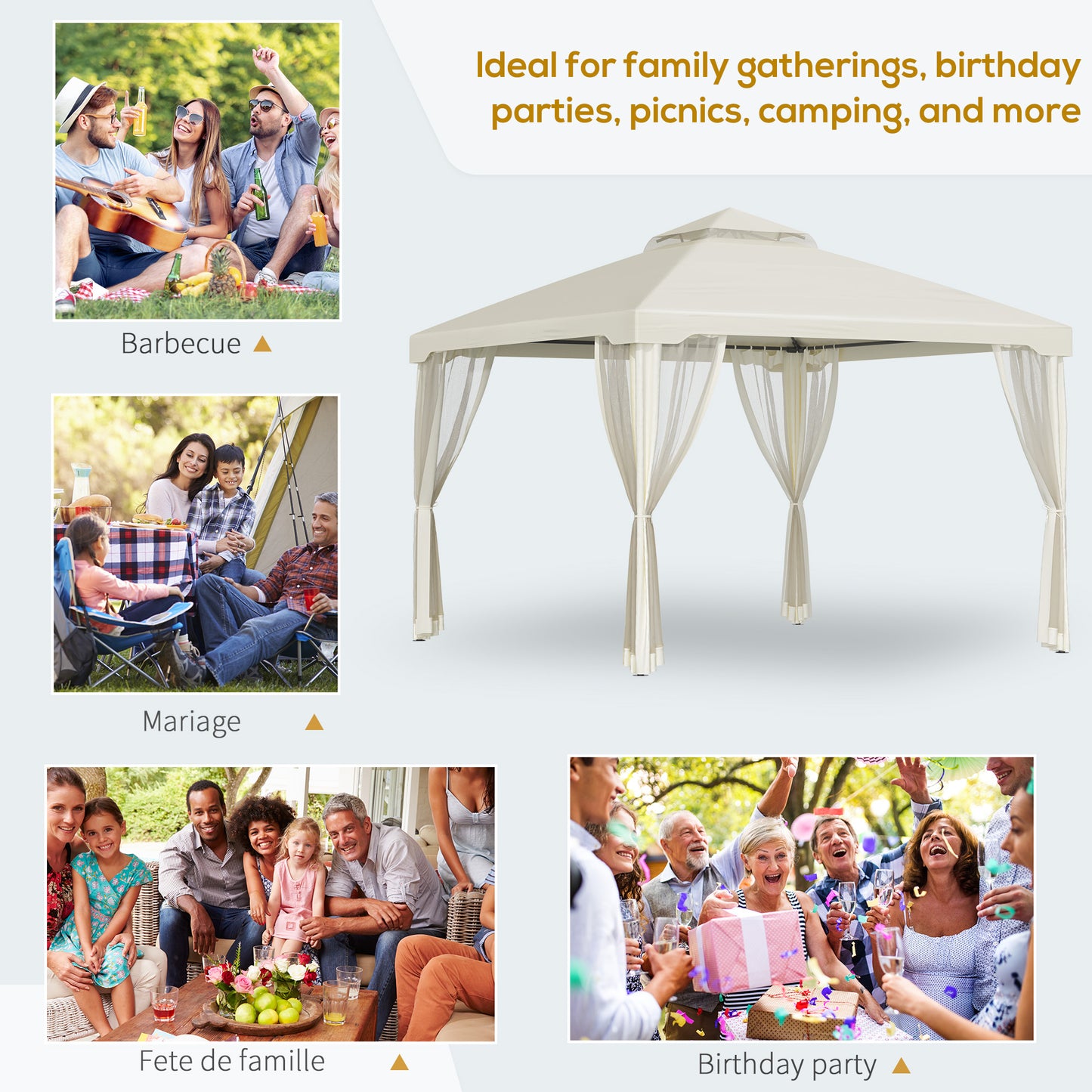 3 X 3(M) Metal Gazebo Outdoor 2-Tier Roof Marquee Party Tent with Netting