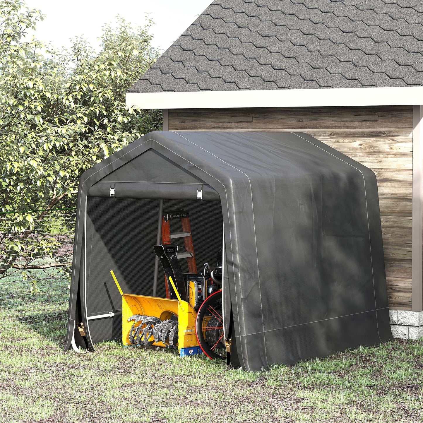 2.8M X 2.4M Garden Garage Storage Tent Metal Frame Bike Shed W/ Zipper Doors