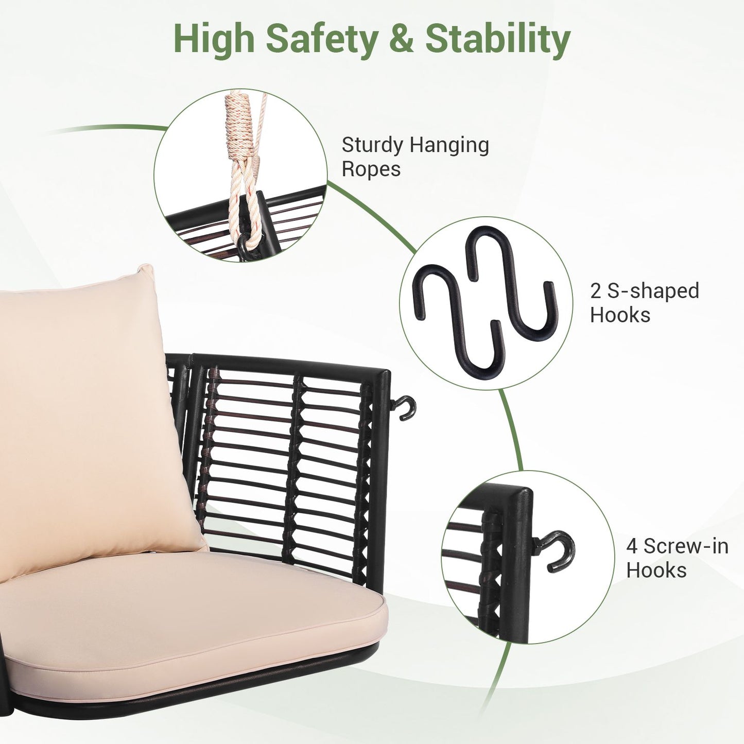 Patio Hanging Rattan Basket Chair Swing Hammock Chair with Cushions