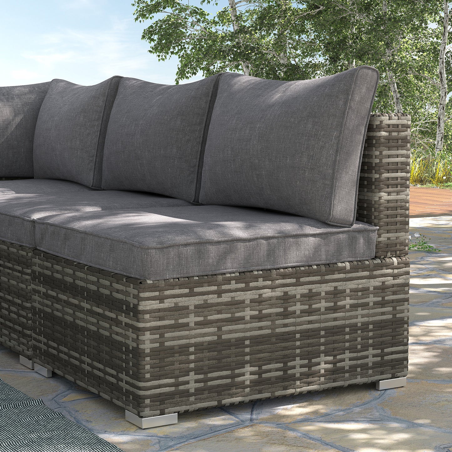Garden Outdoor Rattan Corner Sofa,Single Sofa,Coffee Table Grey/Deep Grey