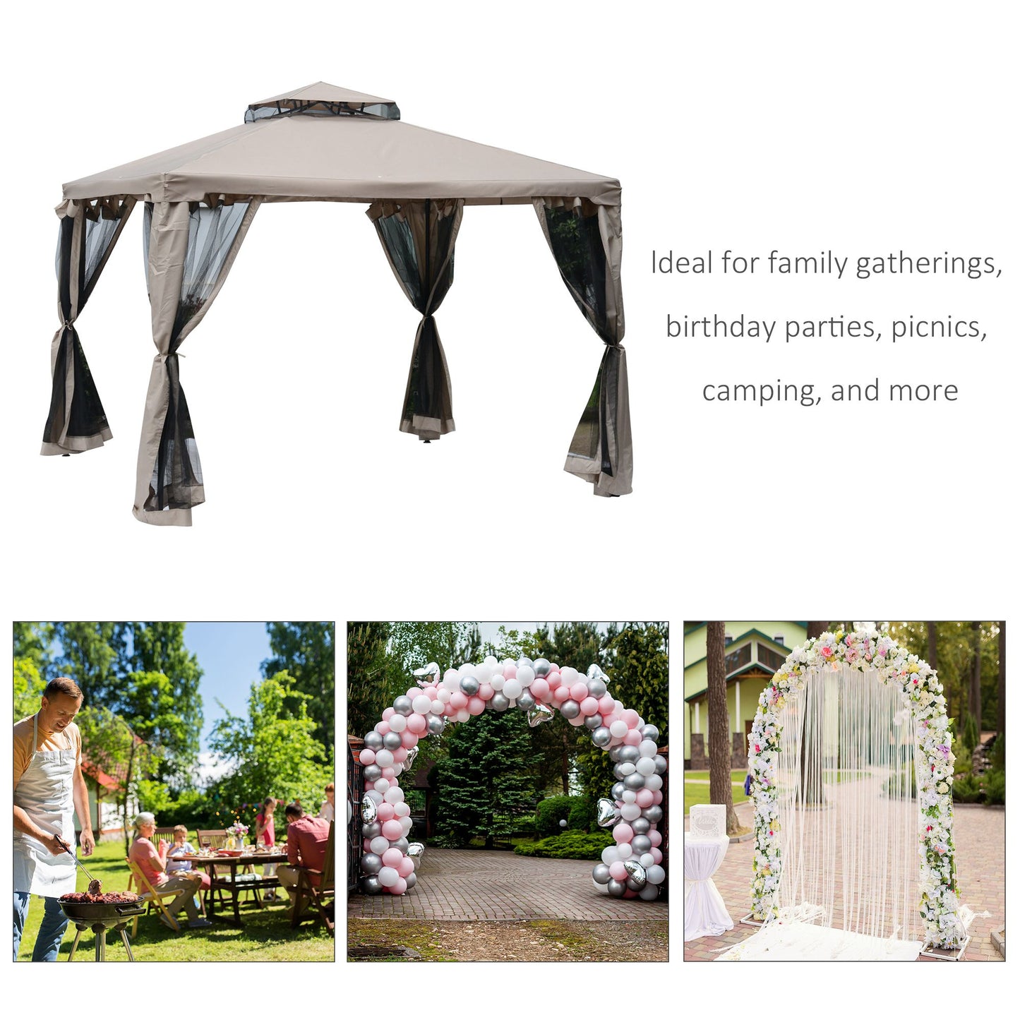 3 X 3(M) Metal Gazebo Outdoor 2-Tier Roof Marquee Party Tent with Netting