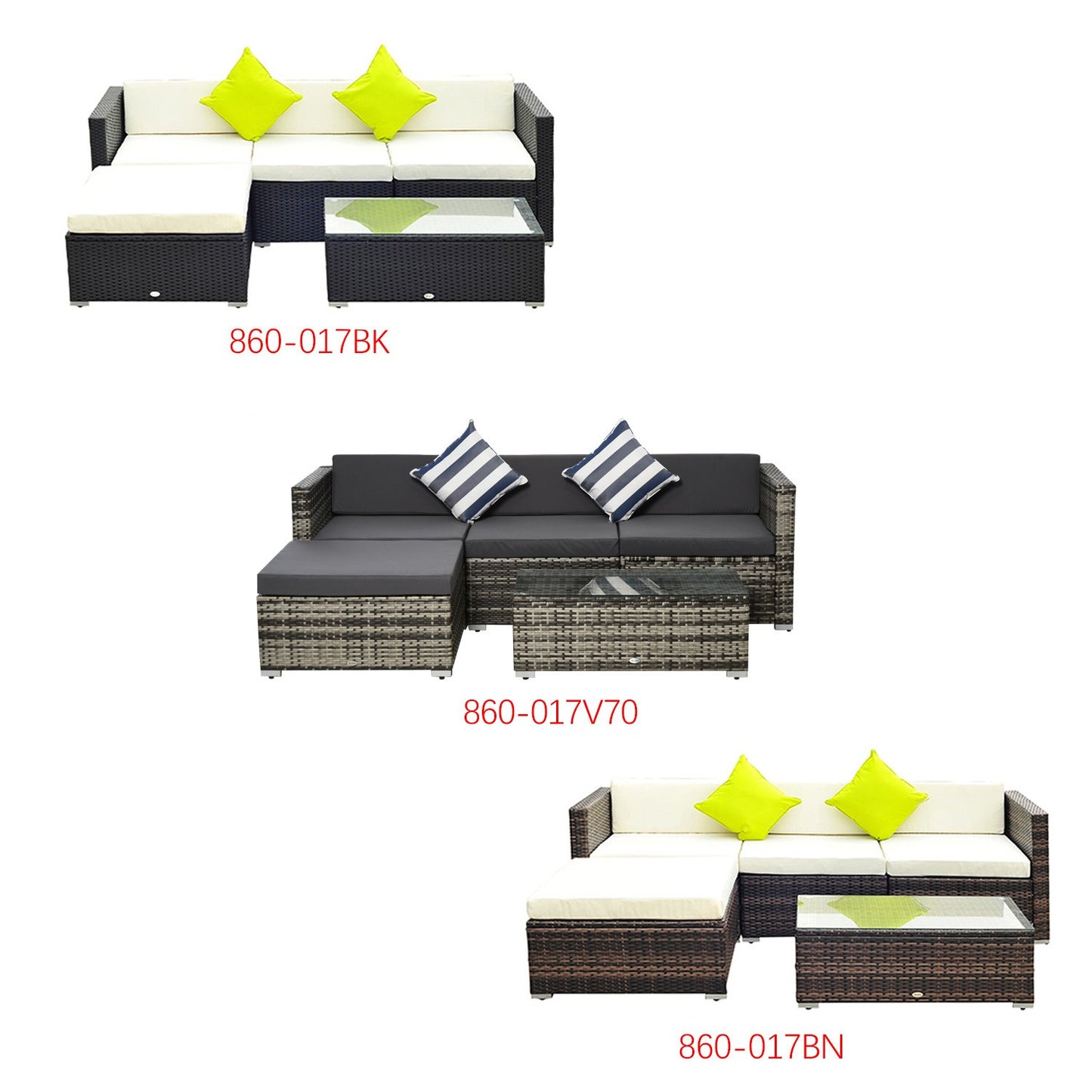 5 Pieces Rattan Sofa Set Wicker Sectional Furniture Cushion Black Brown Grey