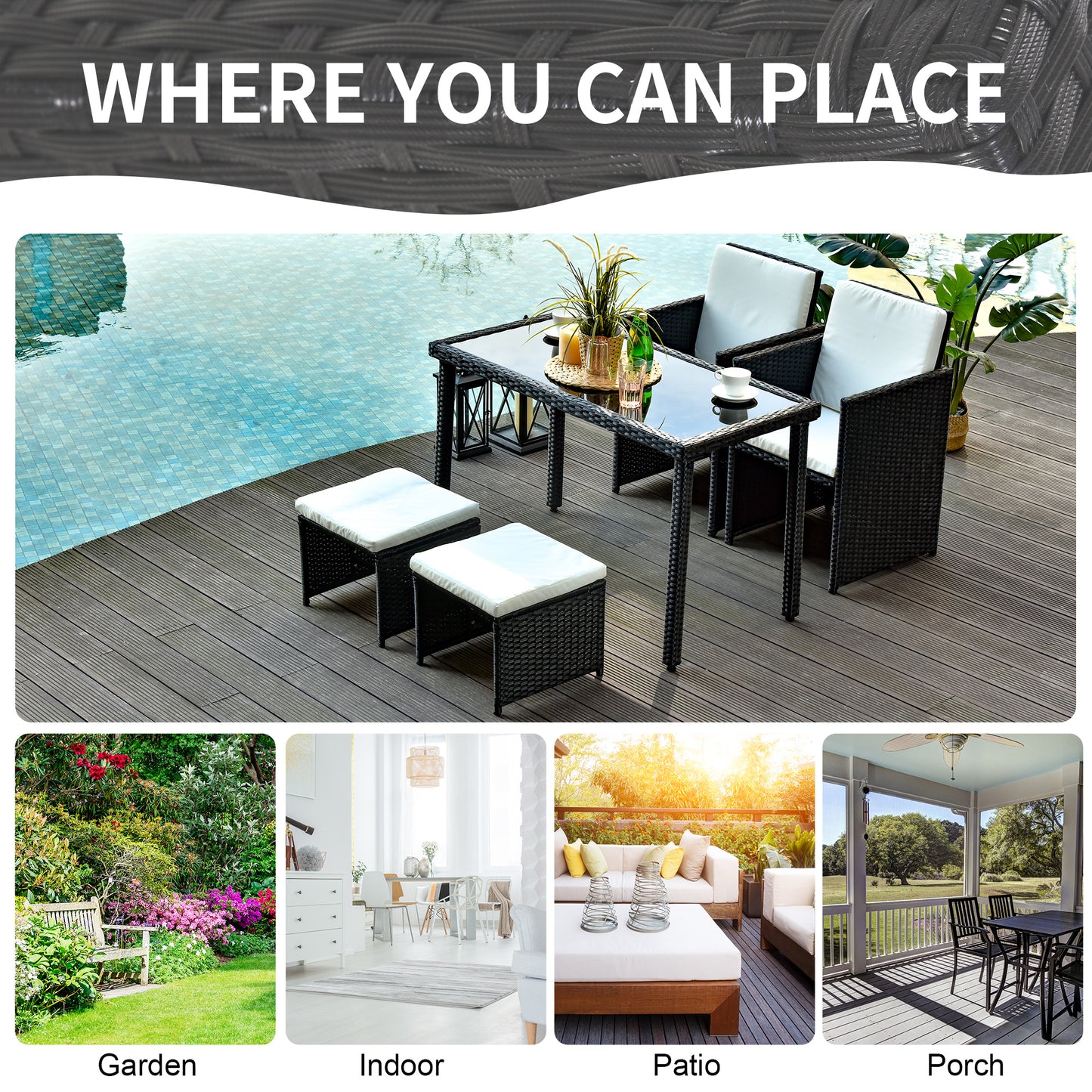 5 Pcs Rattan Garden Sofa Set Wicker Furniture Set with Cushion Footrest