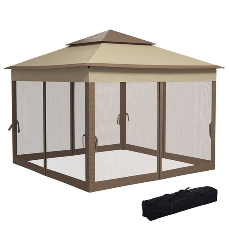 3 X 3(M) Garden Metal Gazebo Party Canopy Tent Sun Shelter W/ Net Curtain Khaki