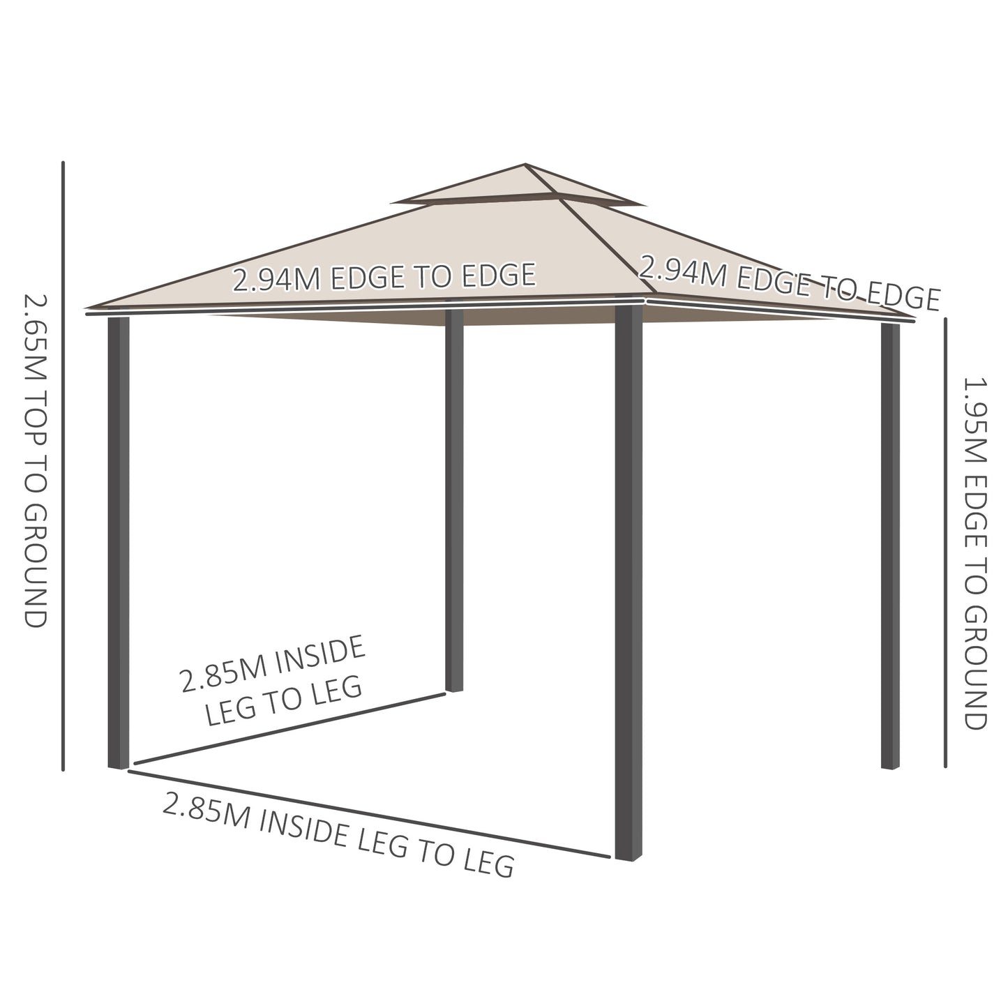 3 X 3(M) Metal Gazebo Outdoor 2-Tier Roof Marquee Party Tent with Netting