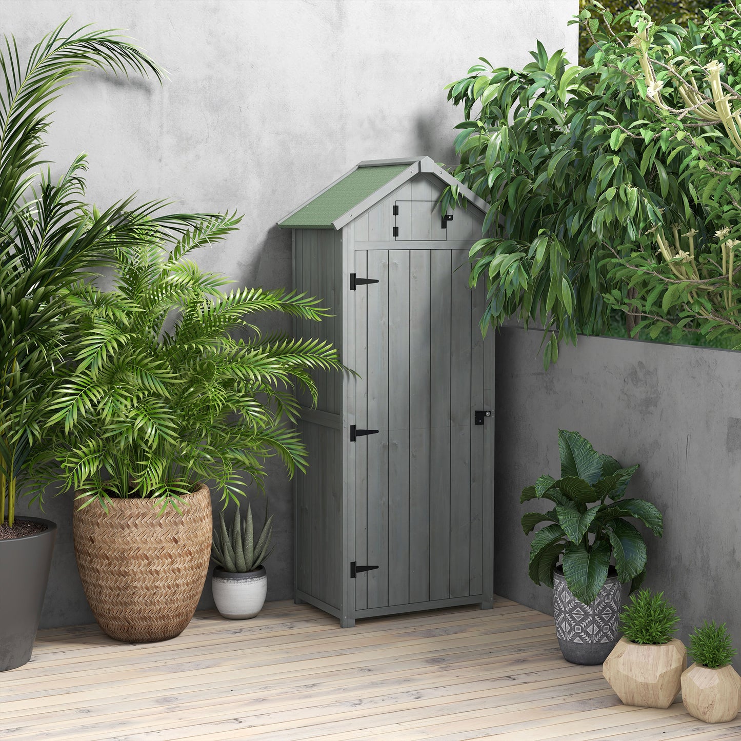 Garden Storage Shed 3 Utility Shelf Tool House W/ Asphalt Roof Lockabke Door
