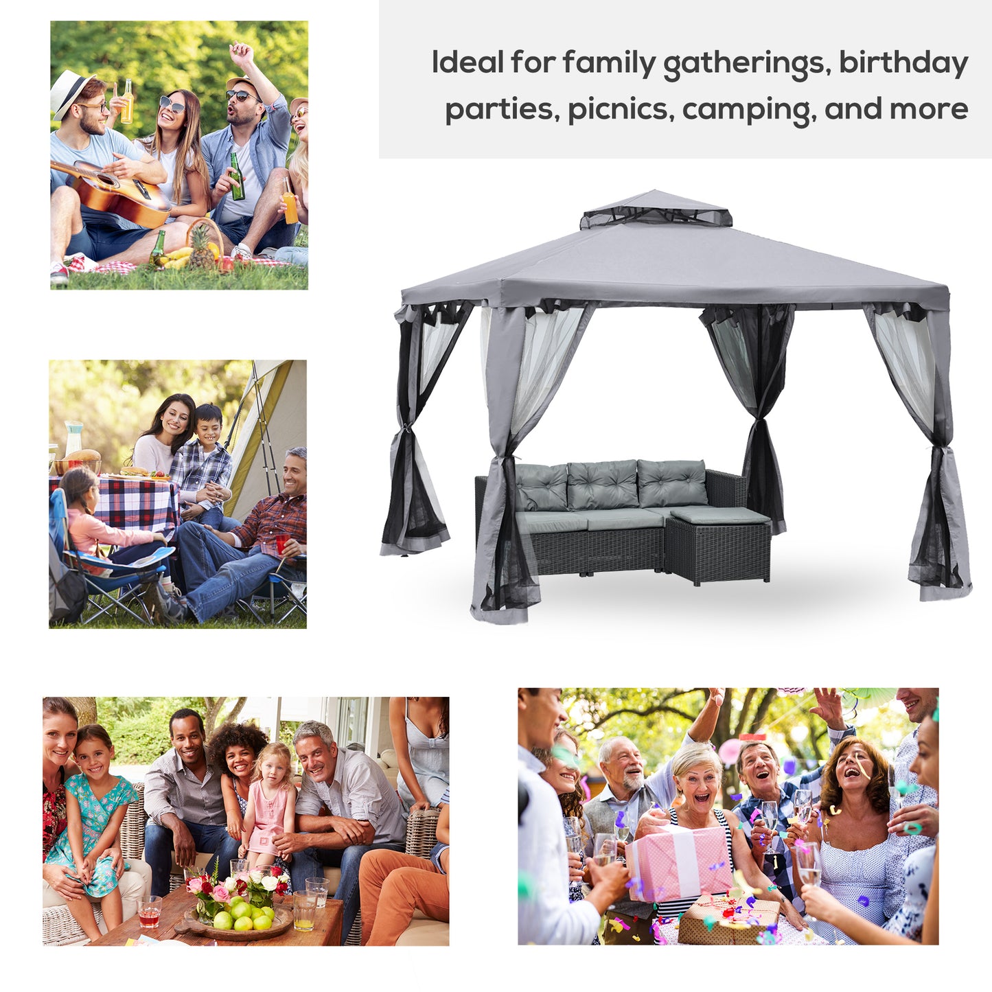 3 X 3(M) Metal Gazebo Outdoor 2-Tier Roof Marquee Party Tent with Netting