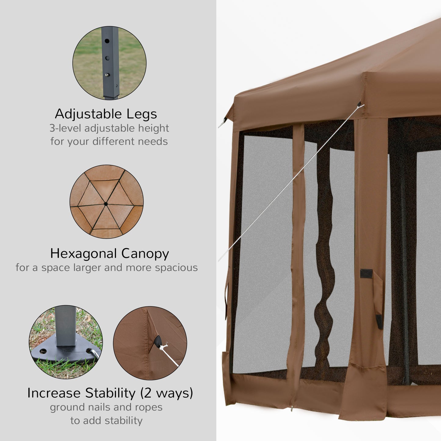 3.2M Outdoor Pop up Gazebo Hexagonal Canopy Tent with Mesh Sidewalls Handy Bag