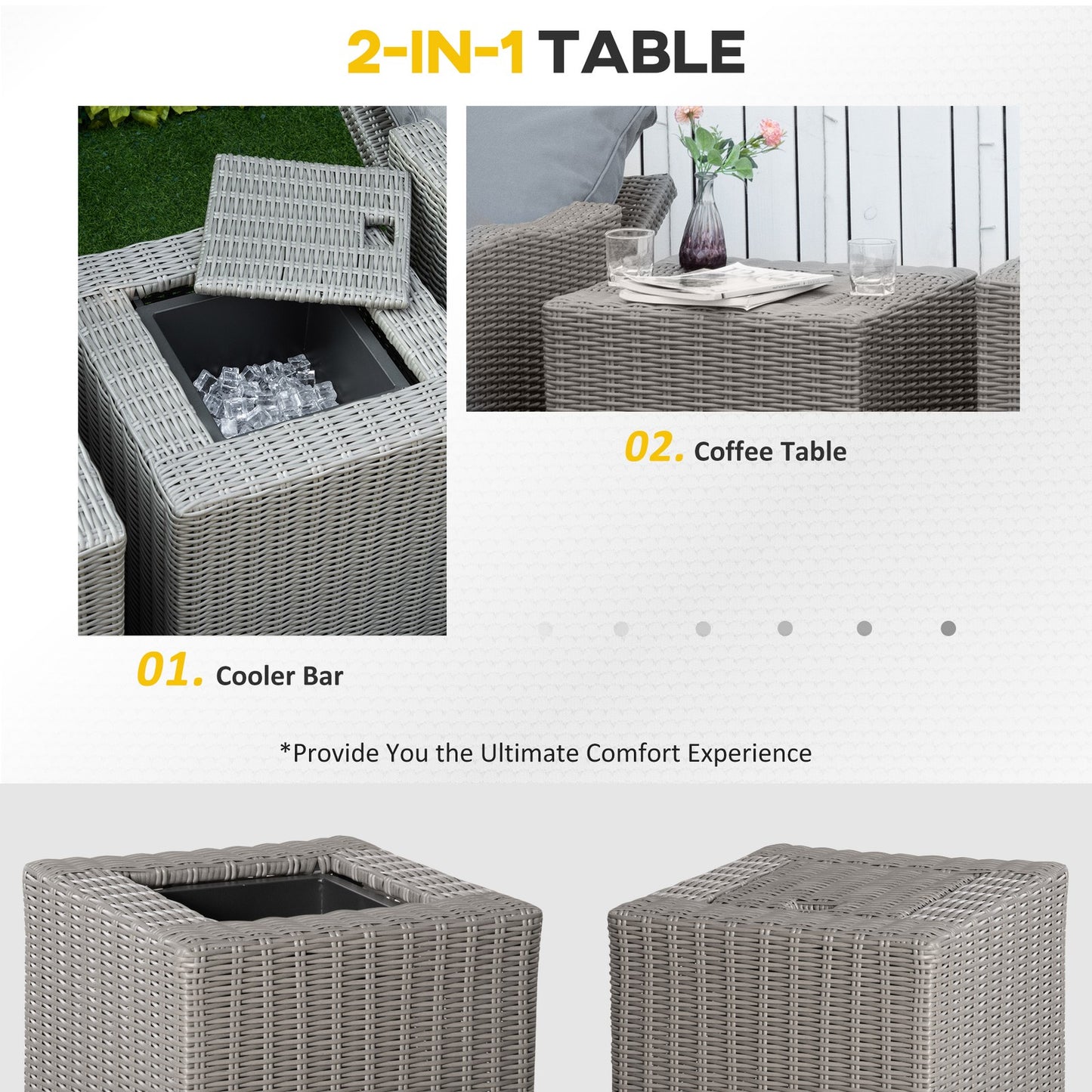 5 Pcs Outdoor Garden Rattan Sofa Lounge Footstool Cooler Bar Coffee Table Set