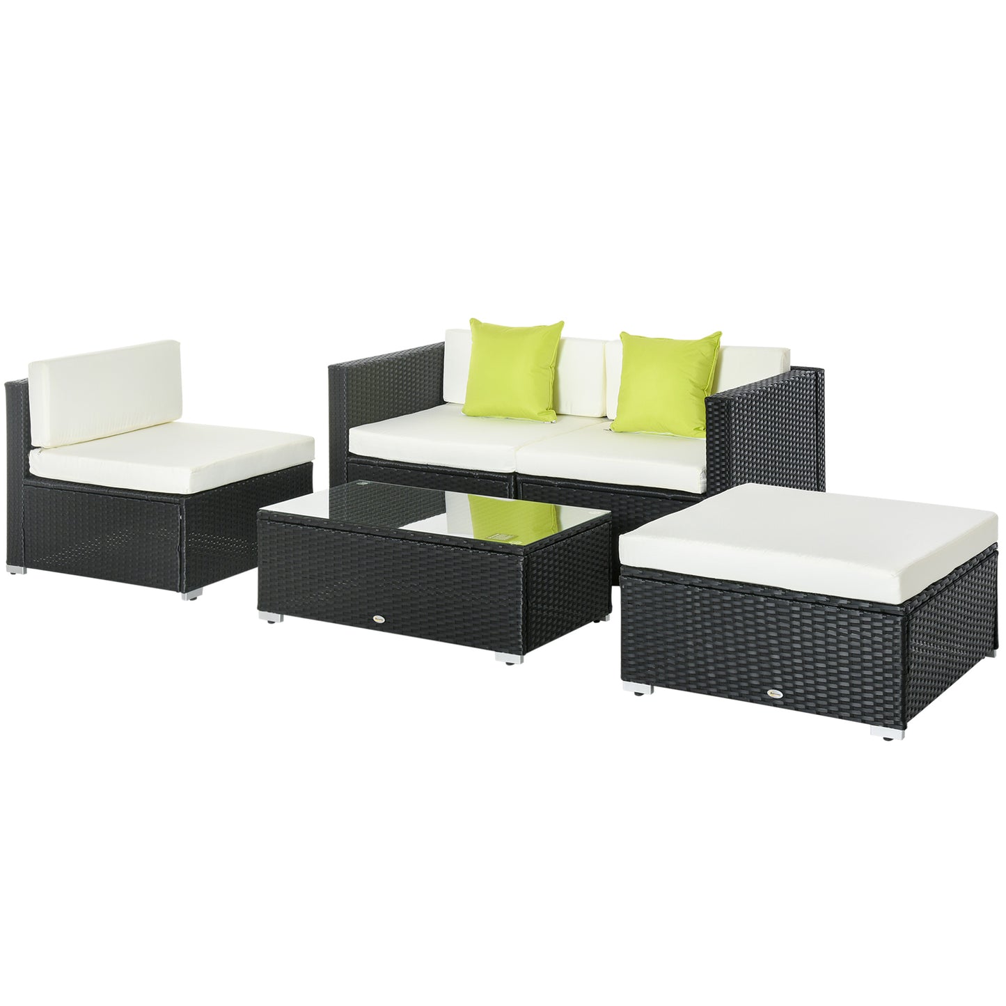 5 Pieces Rattan Sofa Set Wicker Sectional Furniture Cushion Black Brown Grey