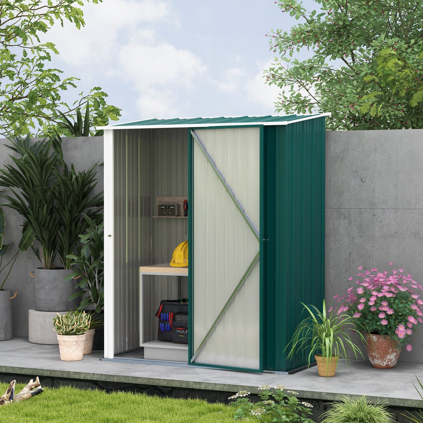Outdoor Storage Shed Steel Garden Shed W/ Lockable Door for Garden
