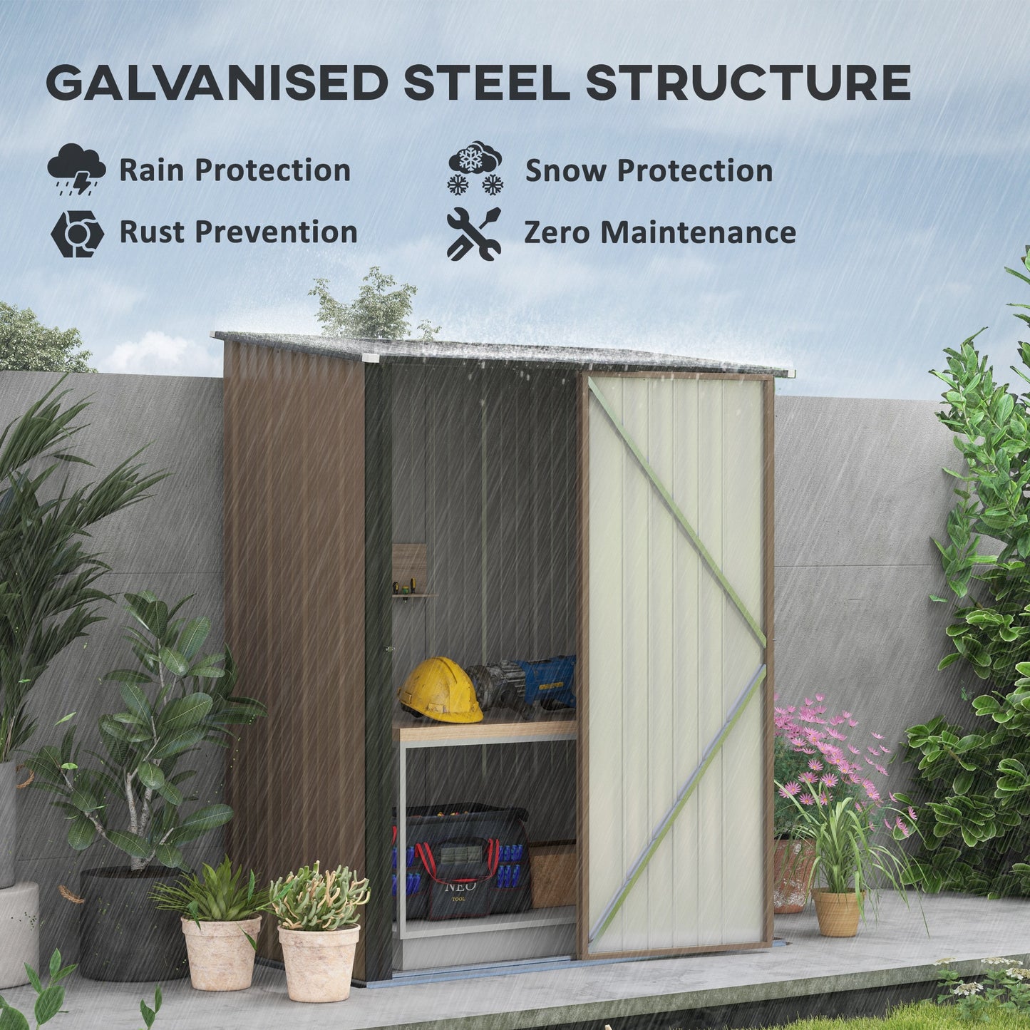 Outdoor Storage Shed Steel Garden Shed W/ Lockable Door for Garden