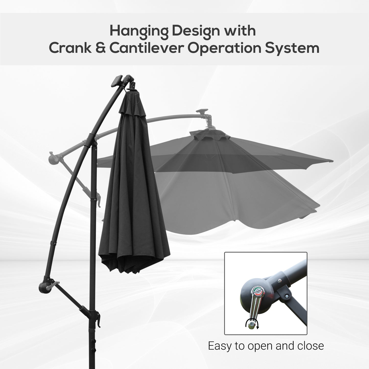 3(M) LED Patio Banana Umbrella Cantilever Parasol W/ Solar Lights Crank Handle