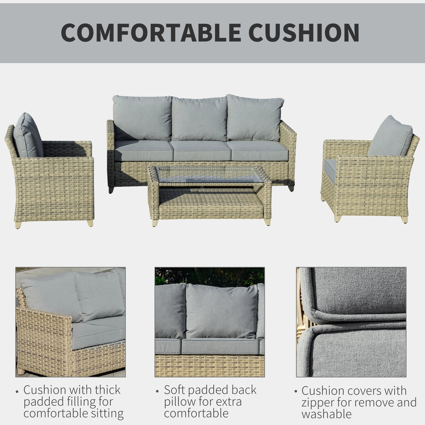 4 Pieces Patio PE Rattan Wicker Sofa Set, Outdoor Conversation Furniture Set