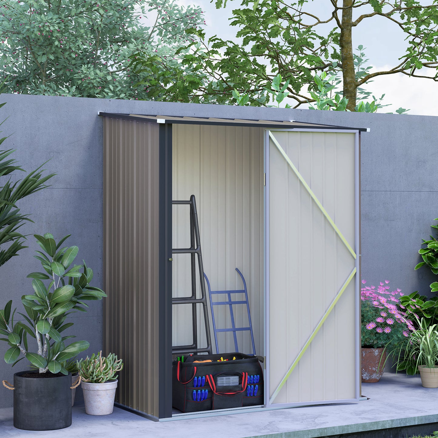 Outdoor Storage Shed Steel Garden Shed W/ Lockable Door for Garden