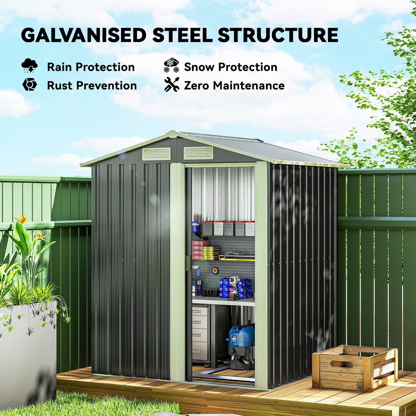 Outsunny 5Ft X 4.3Ft Outdoor Metal Storage Shed with Sliding Door Sloped Roof