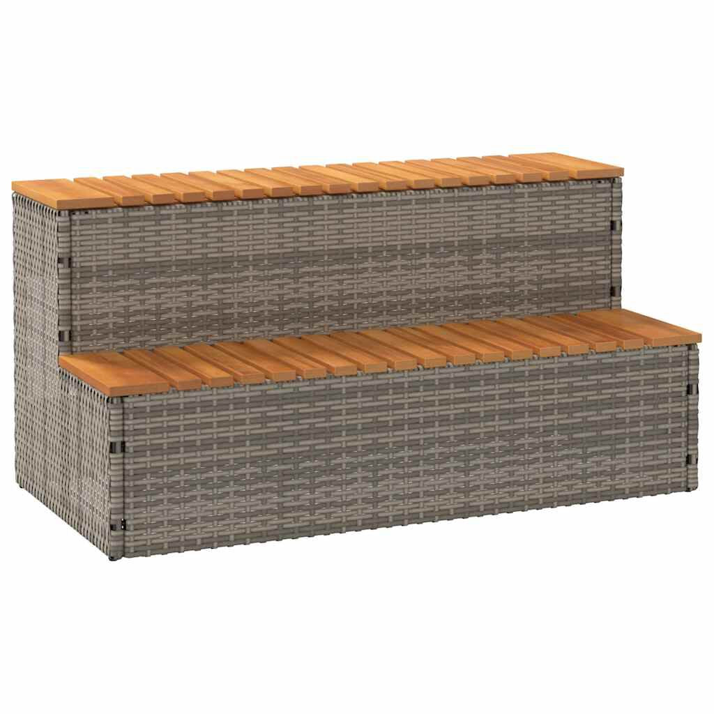 Hot Tub Step Beige 50X50X50.5 Cm Poly Rattan and Solid Acacia
