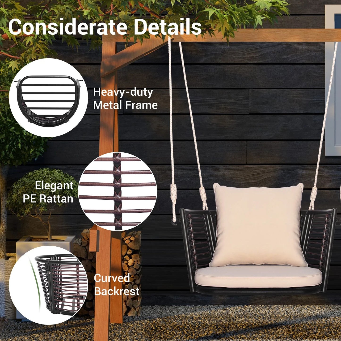 Patio Hanging Rattan Basket Chair Swing Hammock Chair with Cushions