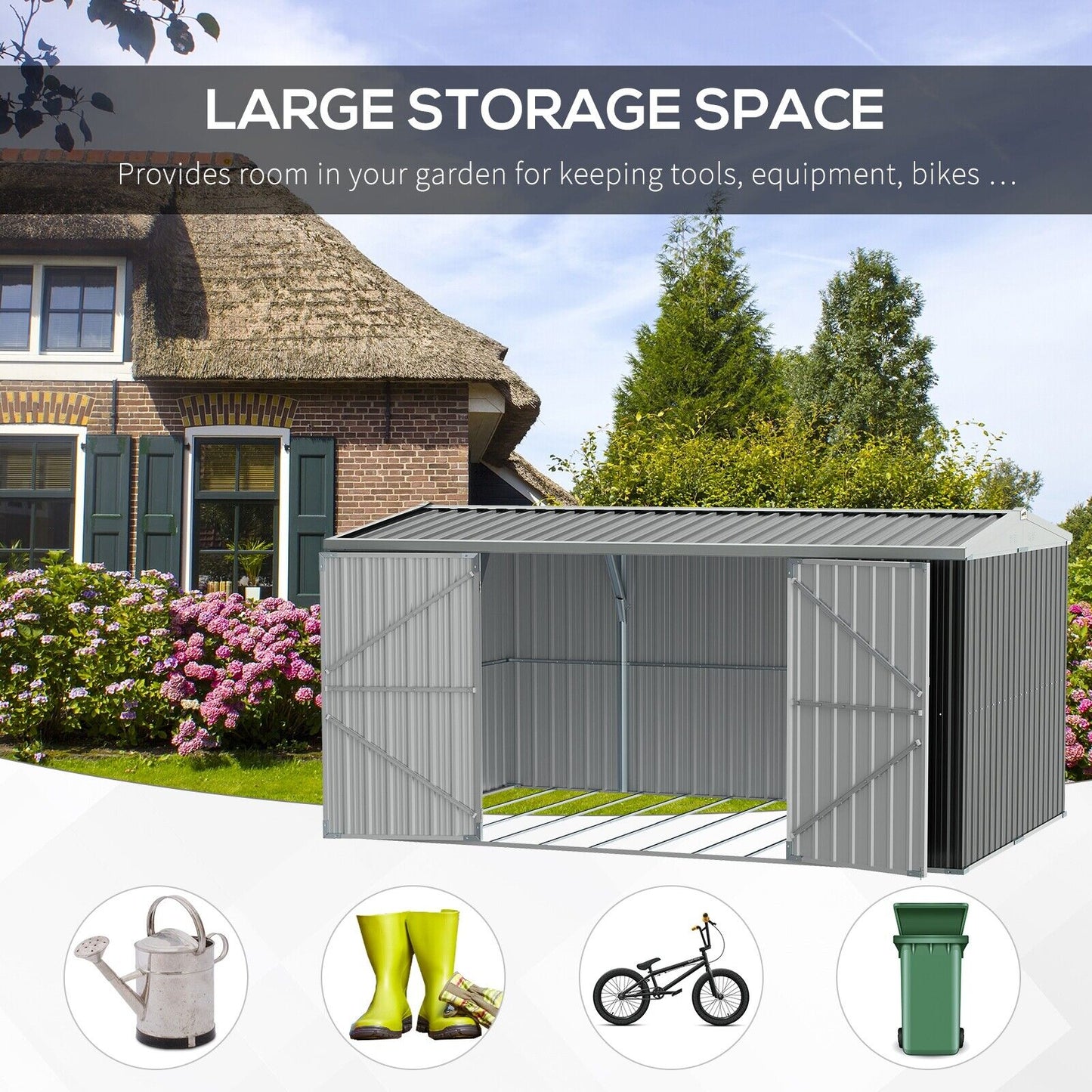 Outdoor Metal Garden Storage Shed W/ Lockable Door for Backyard Patio Lawn Grey