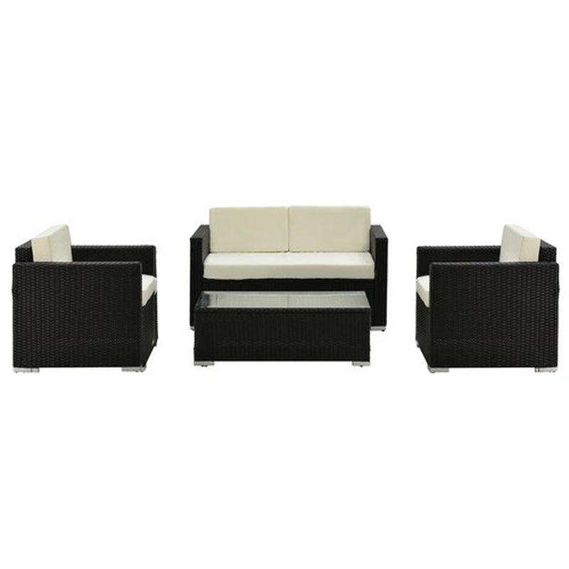 4 Pieces Rattan Sofa Set Chair Seat Furniture Patio Wicker Steel Black Garden