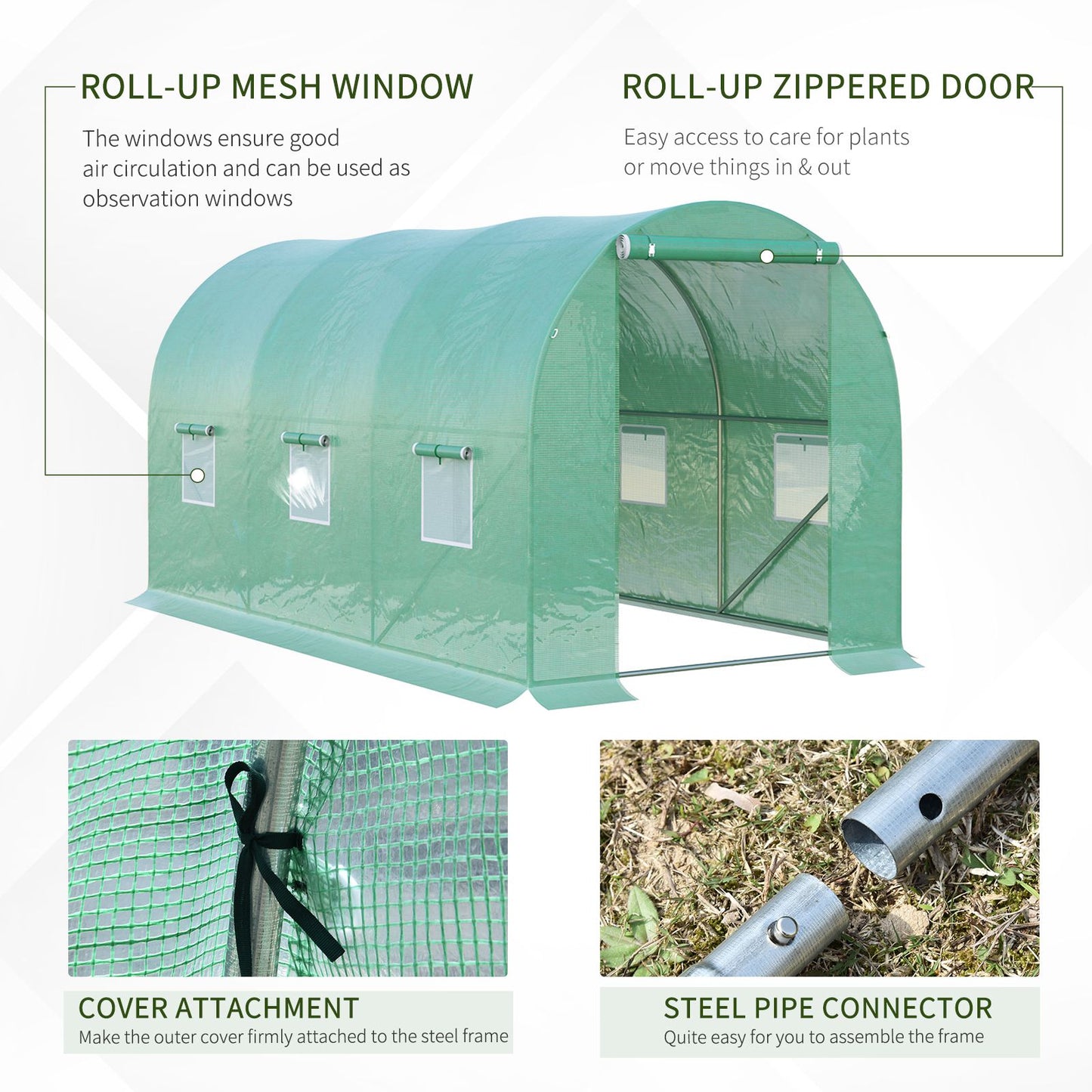 Greenhouse Polytunnel Flower Walk-In Shed Growing Steel Outdoor W/ Zipped Door