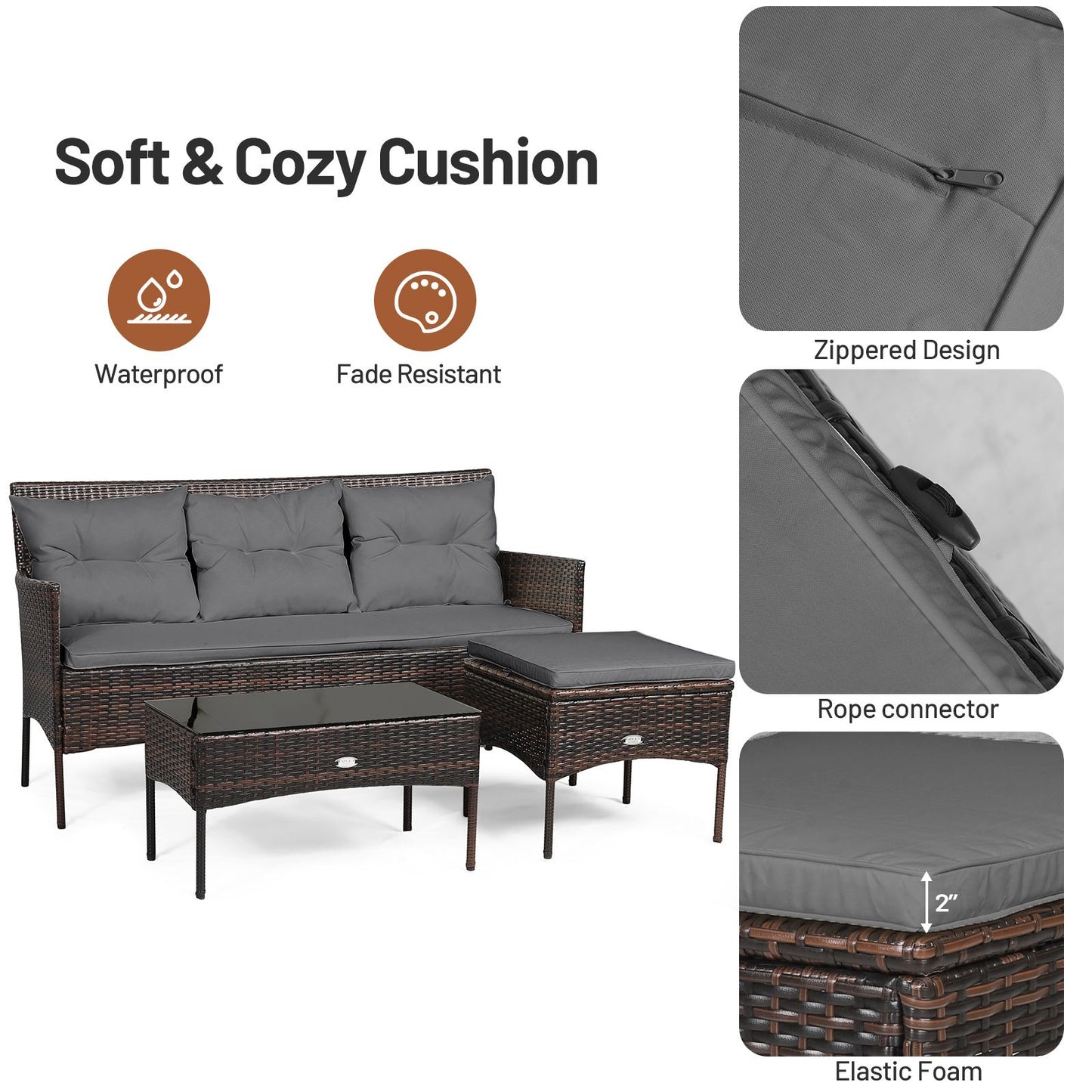 4 Seater Rattan Garden Furniture Set with Cushioned Sofa