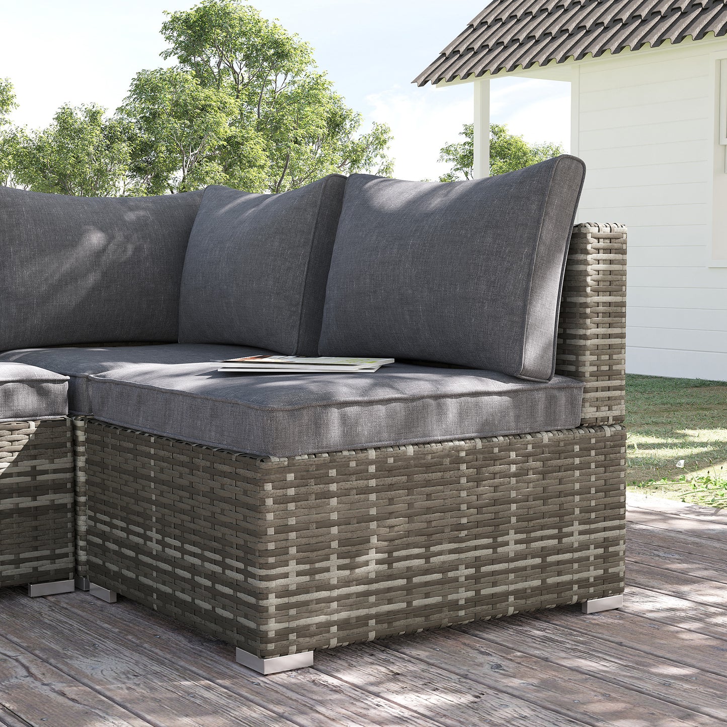 Garden Outdoor Rattan Corner Sofa,Single Sofa,Coffee Table Grey/Deep Grey