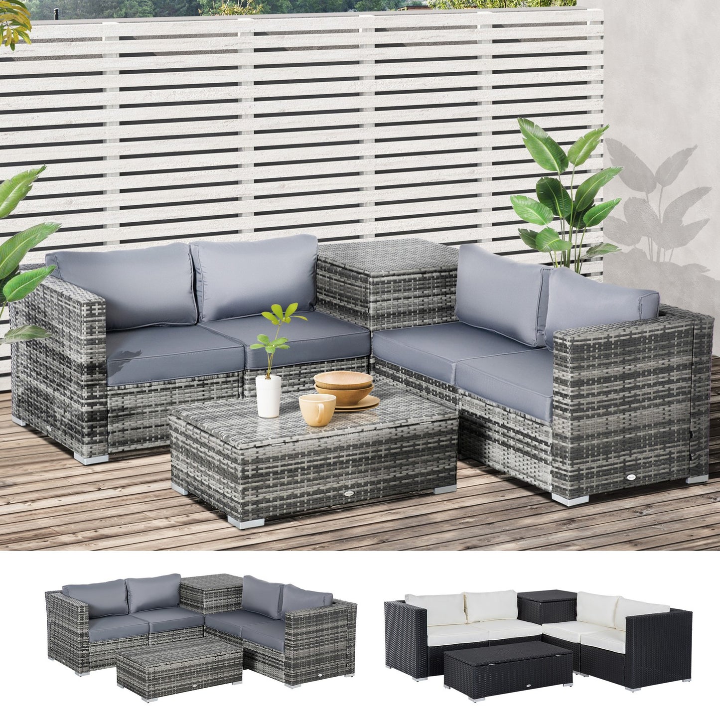 6 Pcs Rattan Furniture Sofa Set Side Table Garden Patio Conversation W/ Cushion