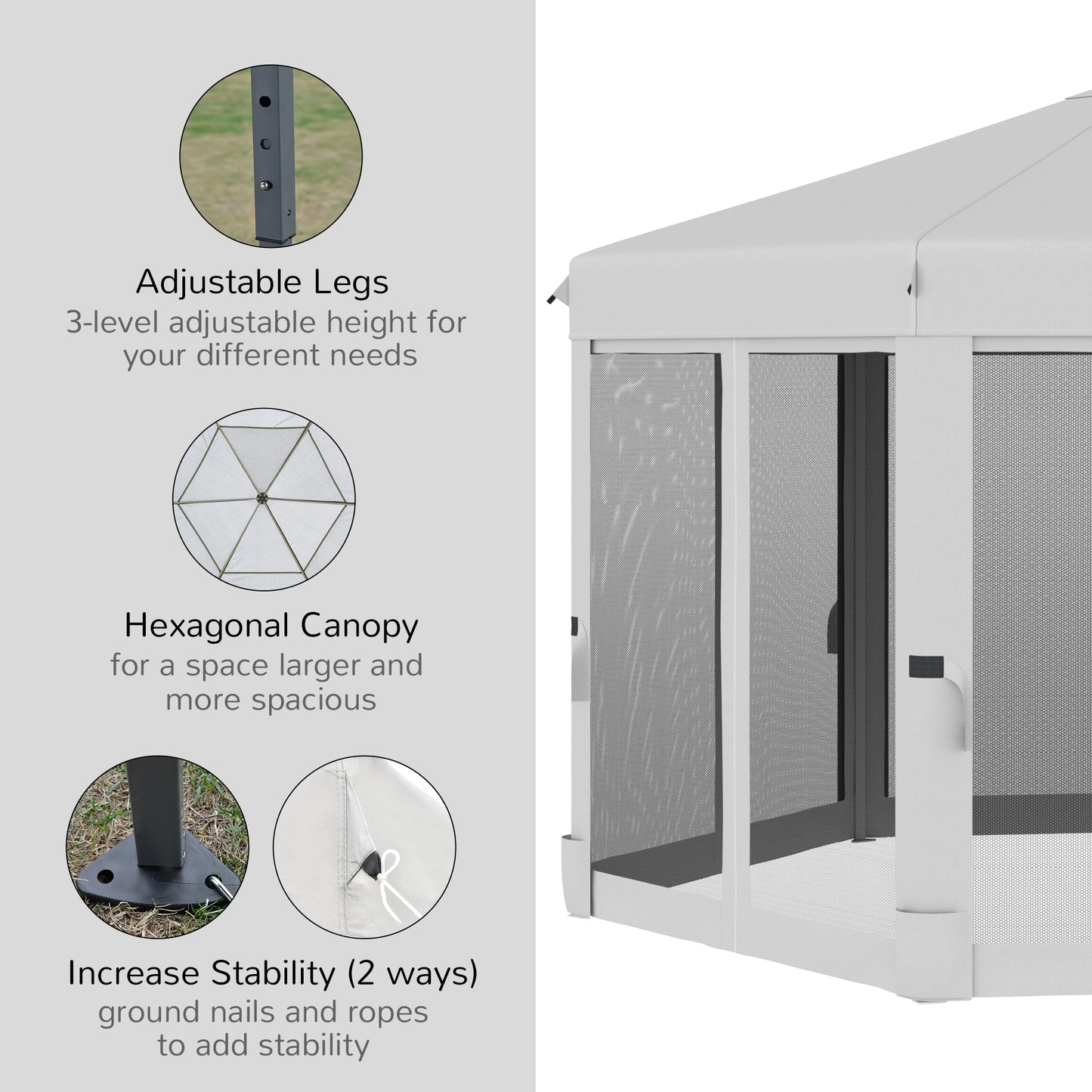 3.2M Outdoor Pop up Gazebo Hexagonal Canopy Tent with Mesh Sidewalls Handy Bag