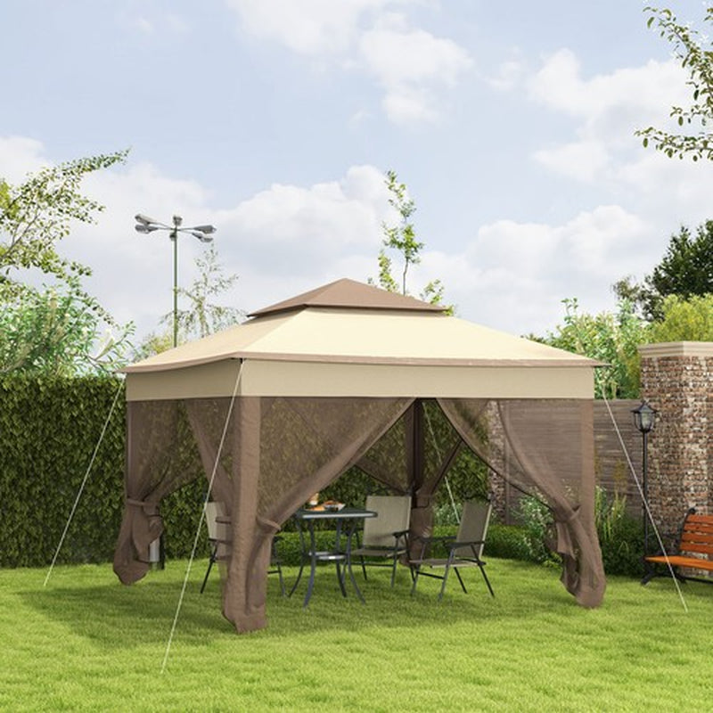 3 X 3(M) Garden Metal Gazebo Party Canopy Tent Sun Shelter W/ Net Curtain Khaki