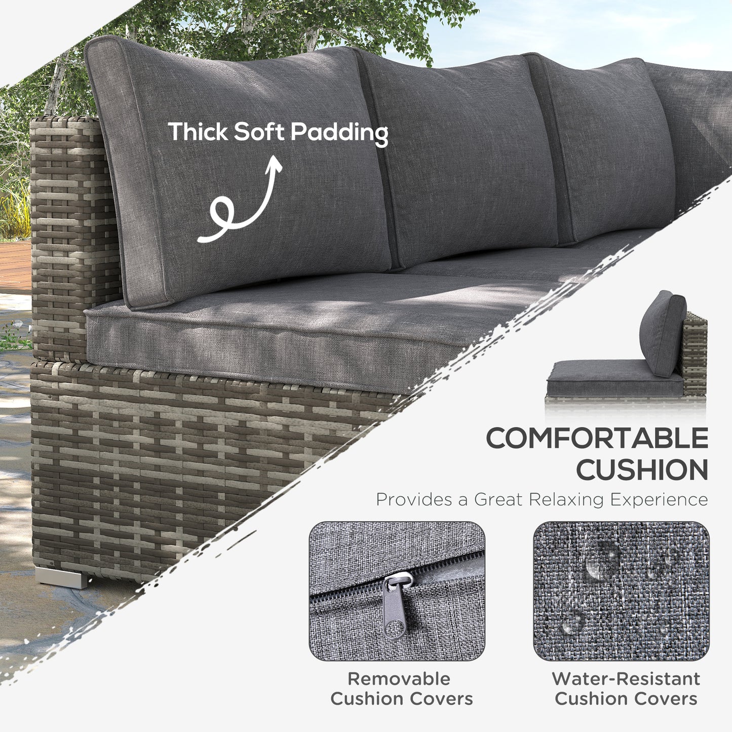 Garden Outdoor Rattan Corner Sofa,Single Sofa,Coffee Table Grey/Deep Grey