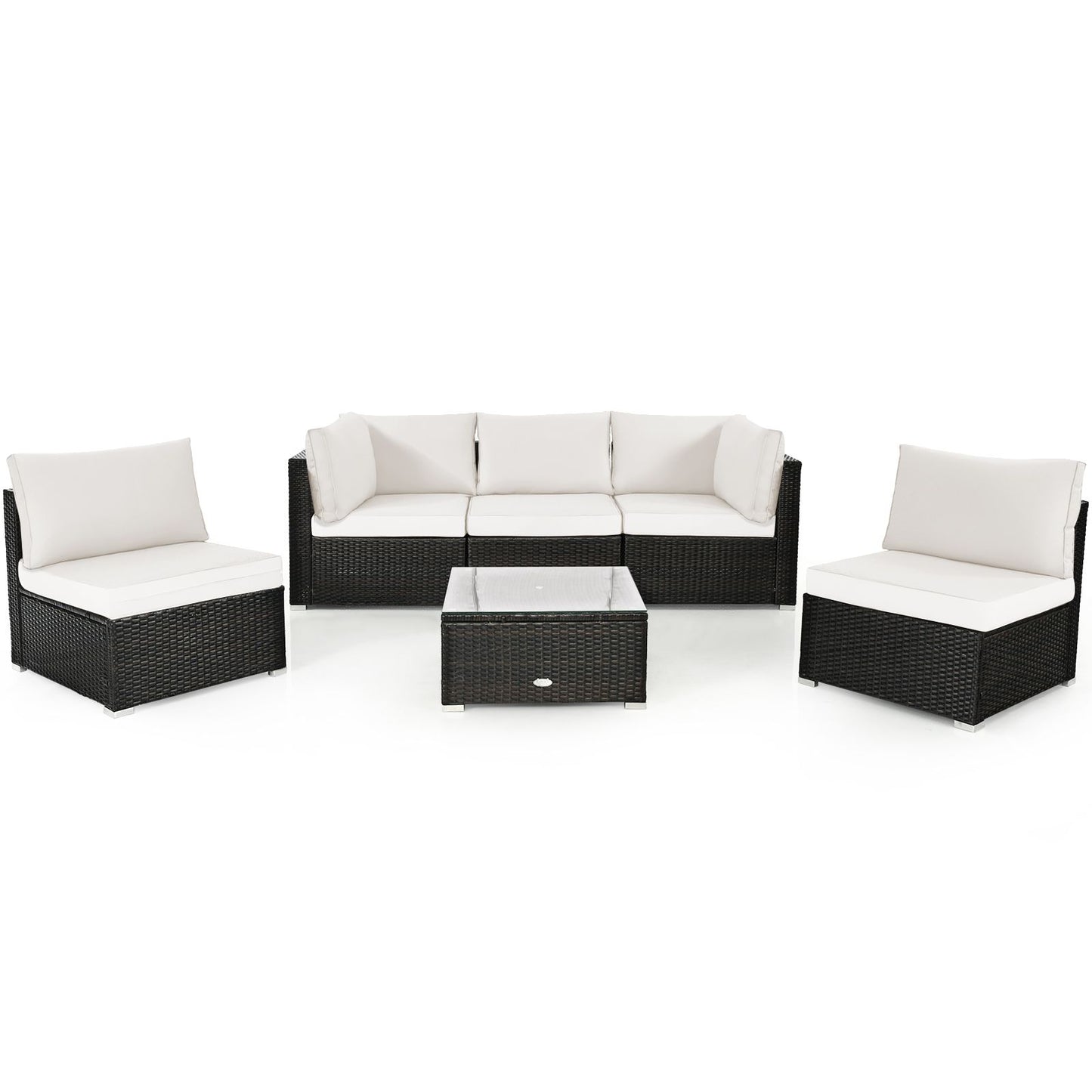 6 Piece Outdoor Rattan Sofa Set with Soft Seat and Back Cushions