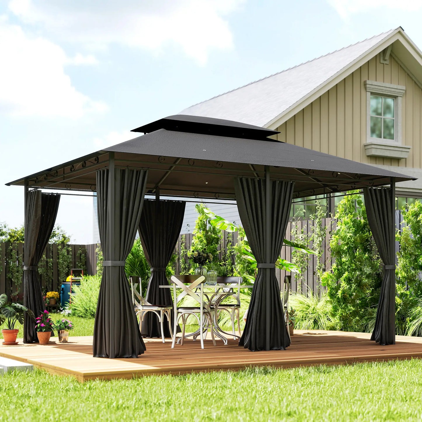 Outsunny 3 x 4m Steel Gazebo, with Curtains