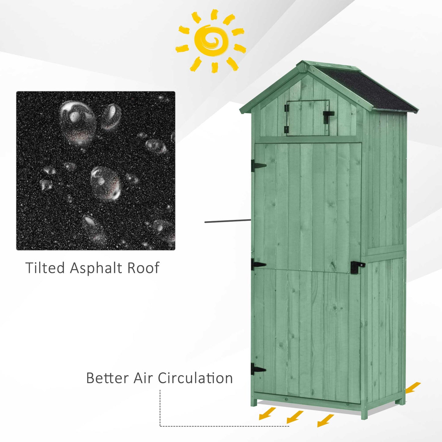 Garden Storage Shed 3 Utility Shelf Tool House W/ Asphalt Roof Lockabke Door