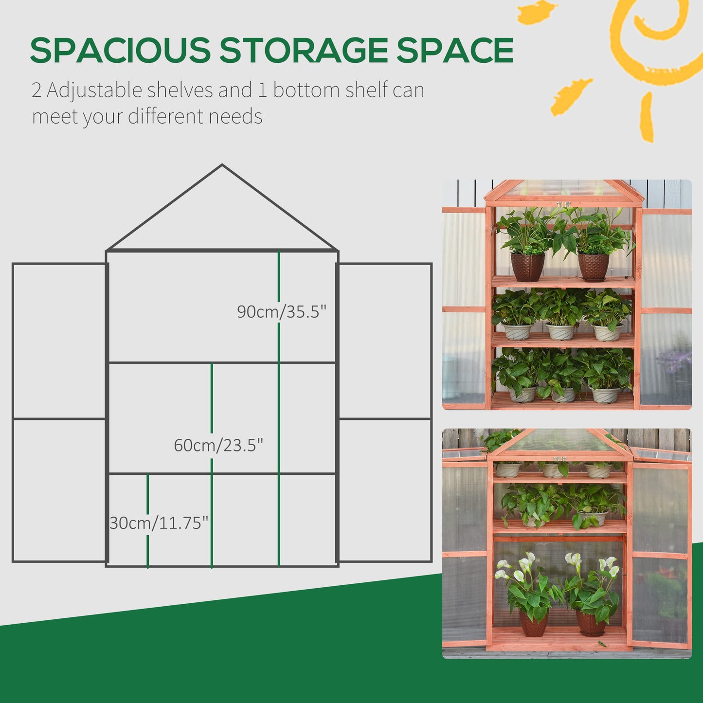 80 X 47 X 138 Cm Wooden Cold Frame Greenhouse for Plants Vegetables Flowers