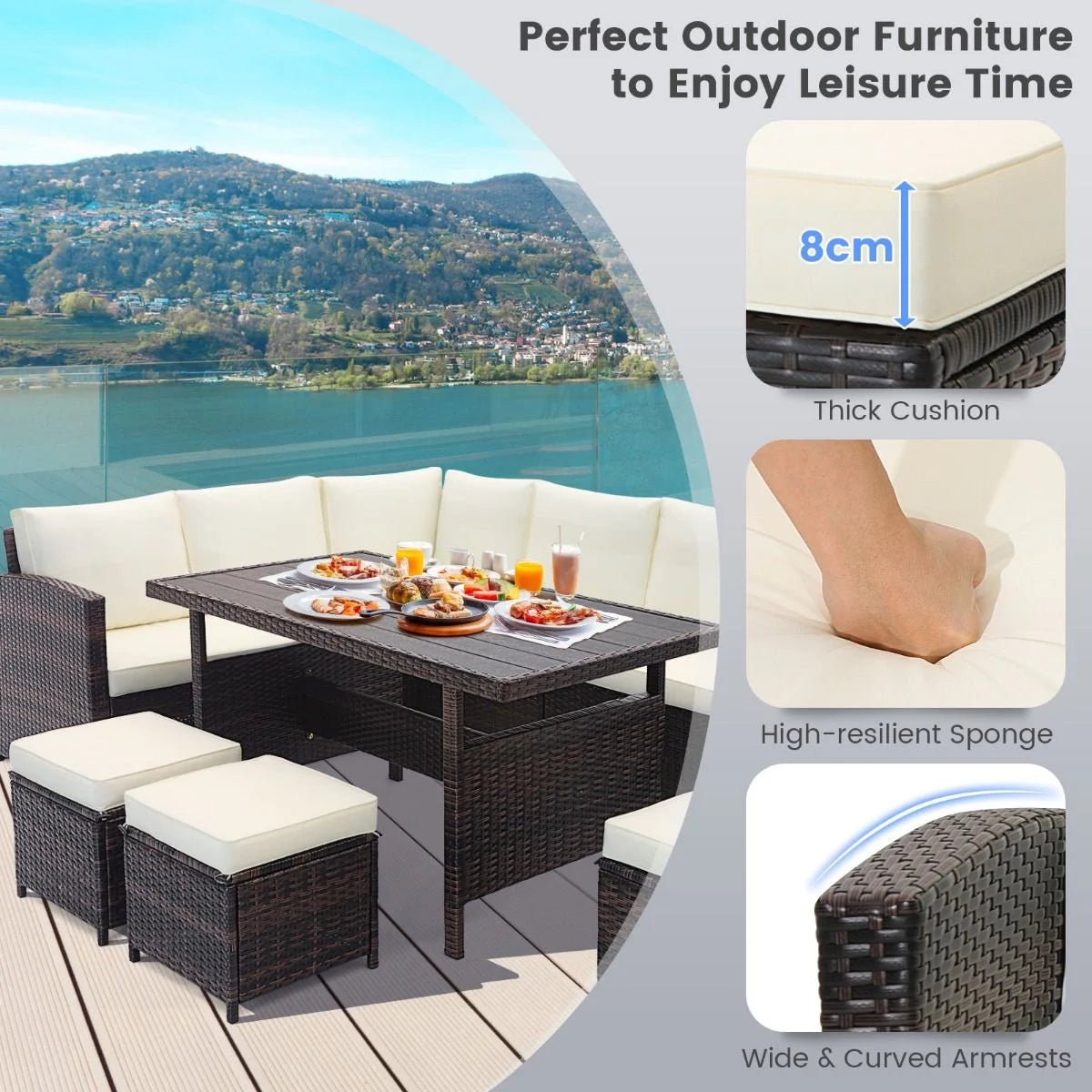 7 Pieces Wicker Patio Furniture Set for Porch Poolside Balcony Yard Garden