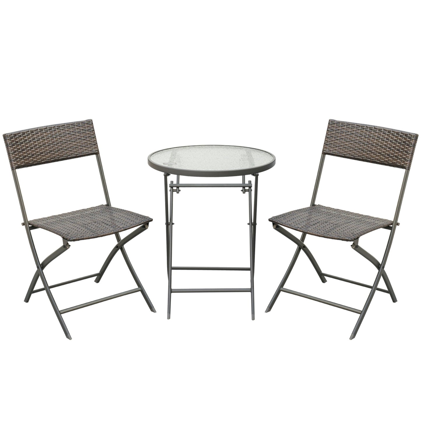 3 Pieces Bistro Set Rattan Furniture Garden Patio Square Table Steel Brown