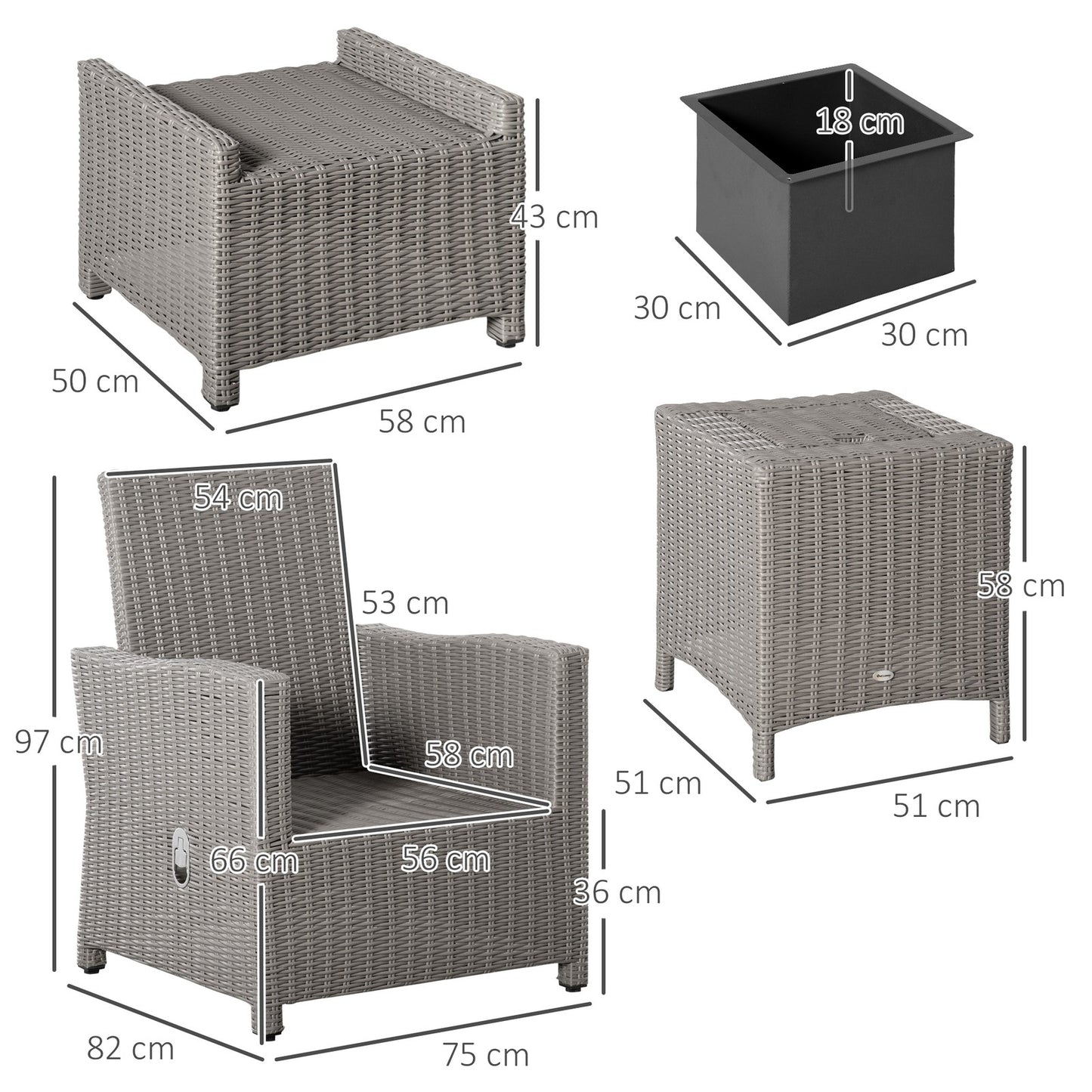 5 Pcs Outdoor Garden Rattan Sofa Lounge Footstool Cooler Bar Coffee Table Set