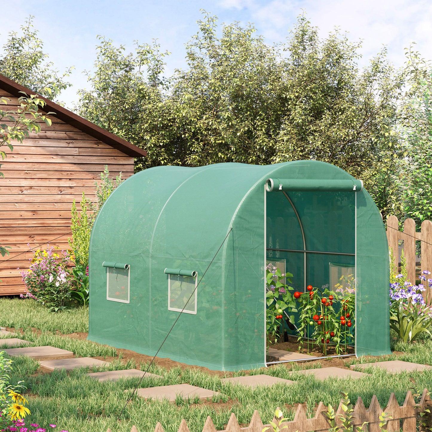 Greenhouse Polytunnel Flower Walk-In Shed Growing Steel Outdoor W/ Zipped Door