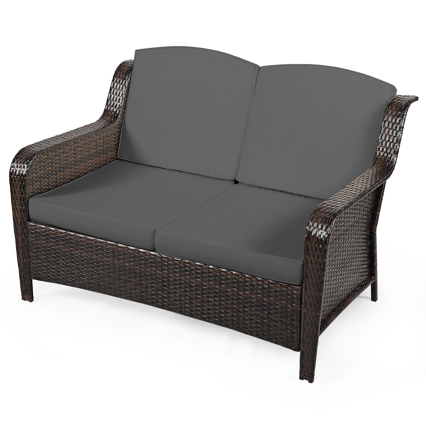 5 PCS Patio Furniture Set Outdoor Rattan Conversation Sofa Set Removable Cushion