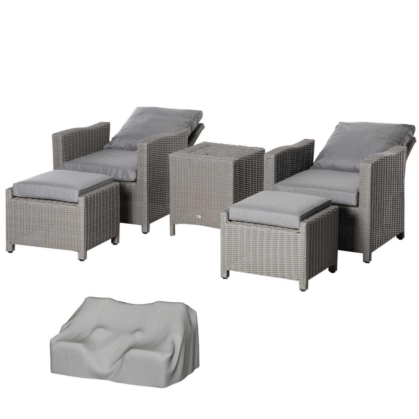 5 Pcs Outdoor Garden Rattan Sofa Lounge Footstool Cooler Bar Coffee Table Set