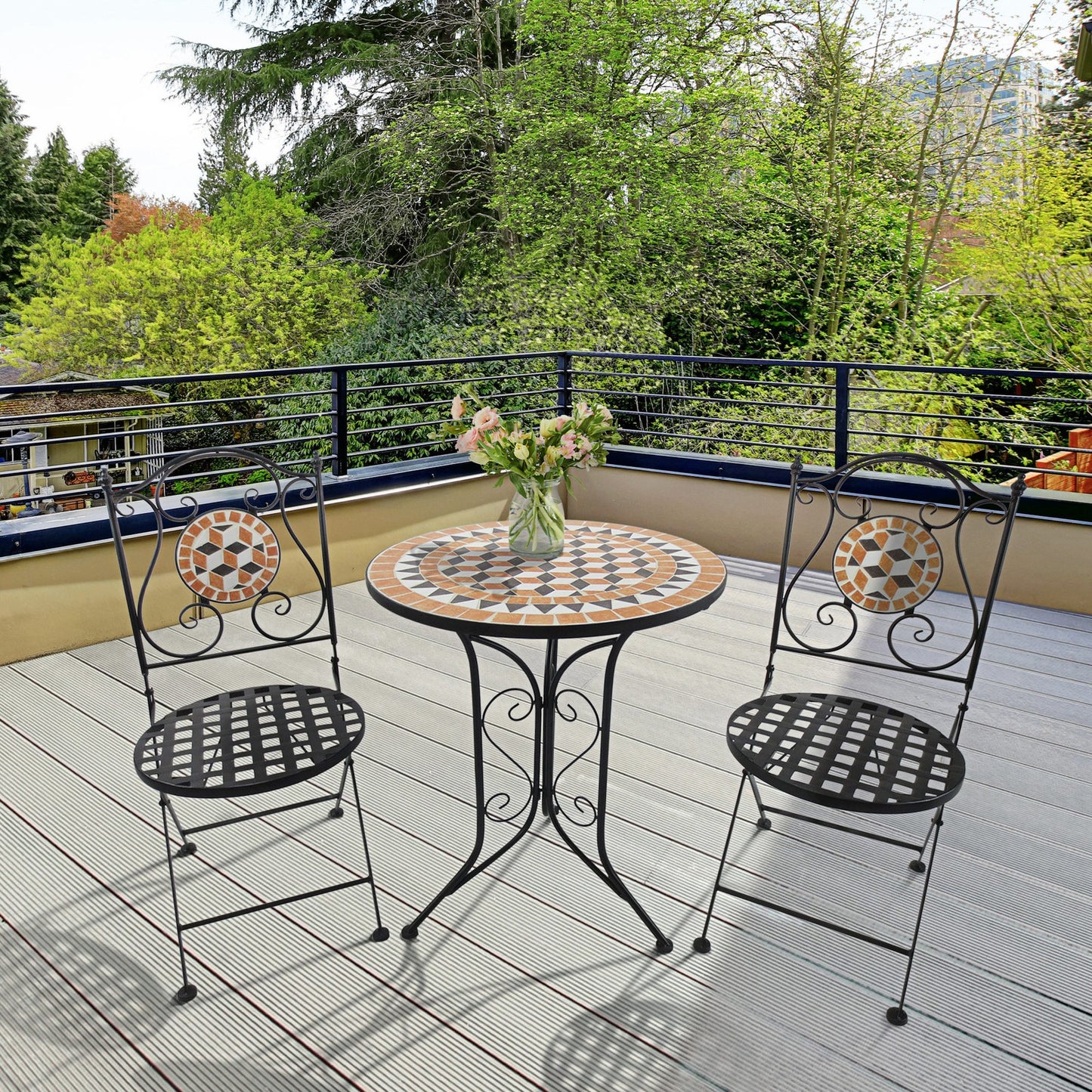 3 Pcs Mosaic Bistro Table Chair Set Patio Garden Dining Furniture Outdoor
