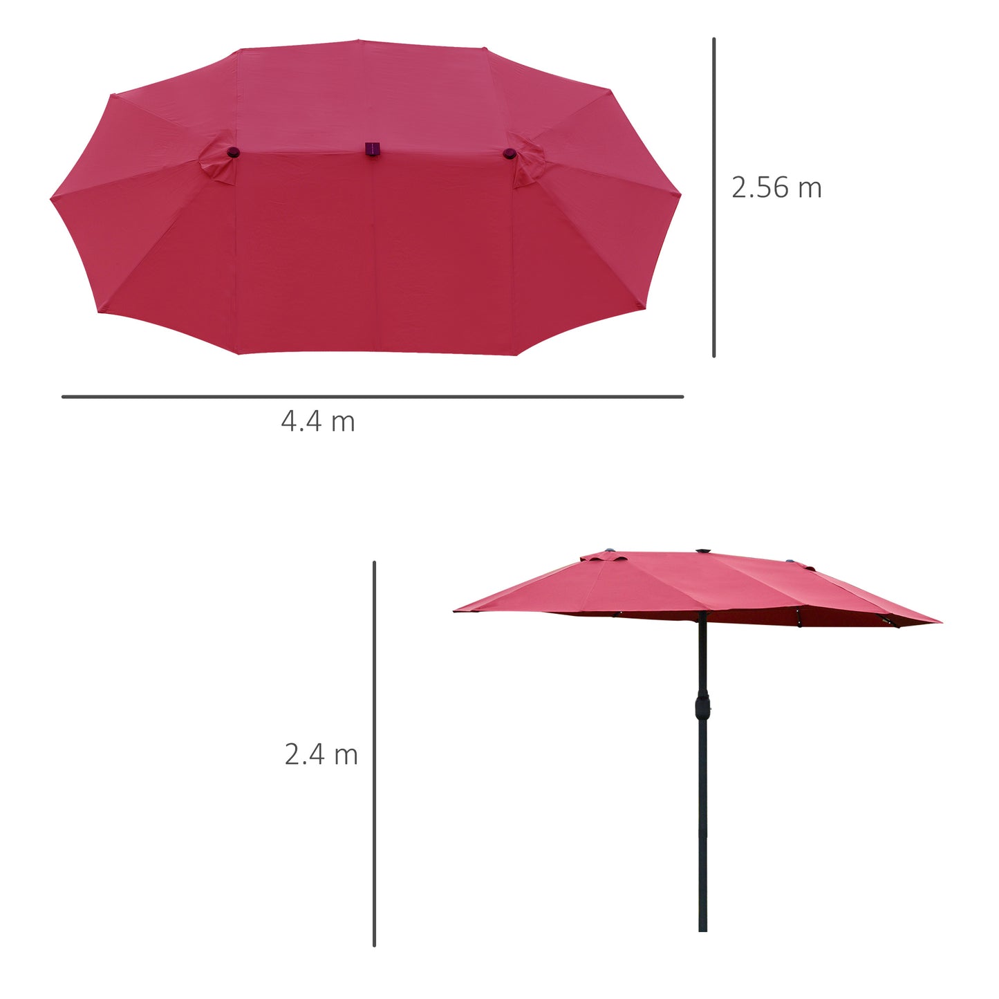 4.4M Double-Sided Sun Umbrella Patio Parasol with LED Solar Lights for Garden