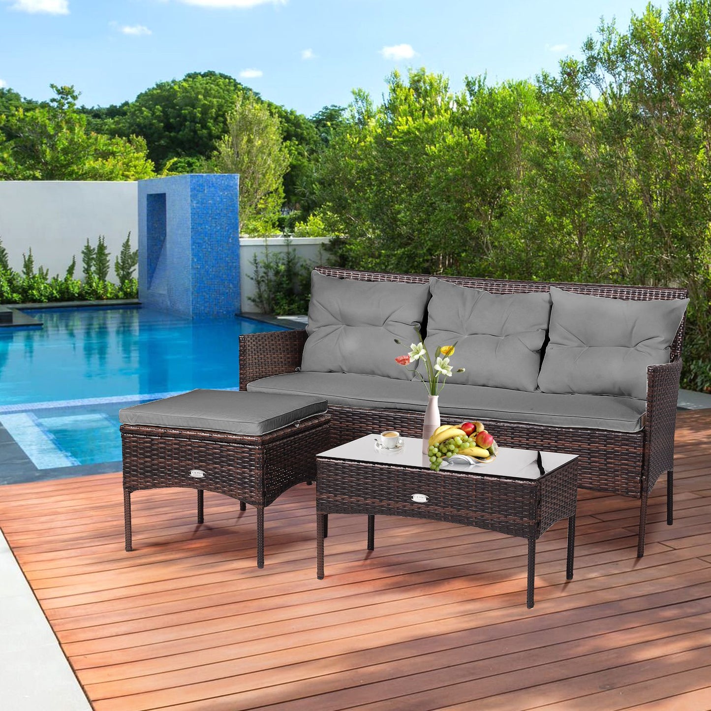 4 Seater Rattan Garden Furniture Set with Cushioned Sofa