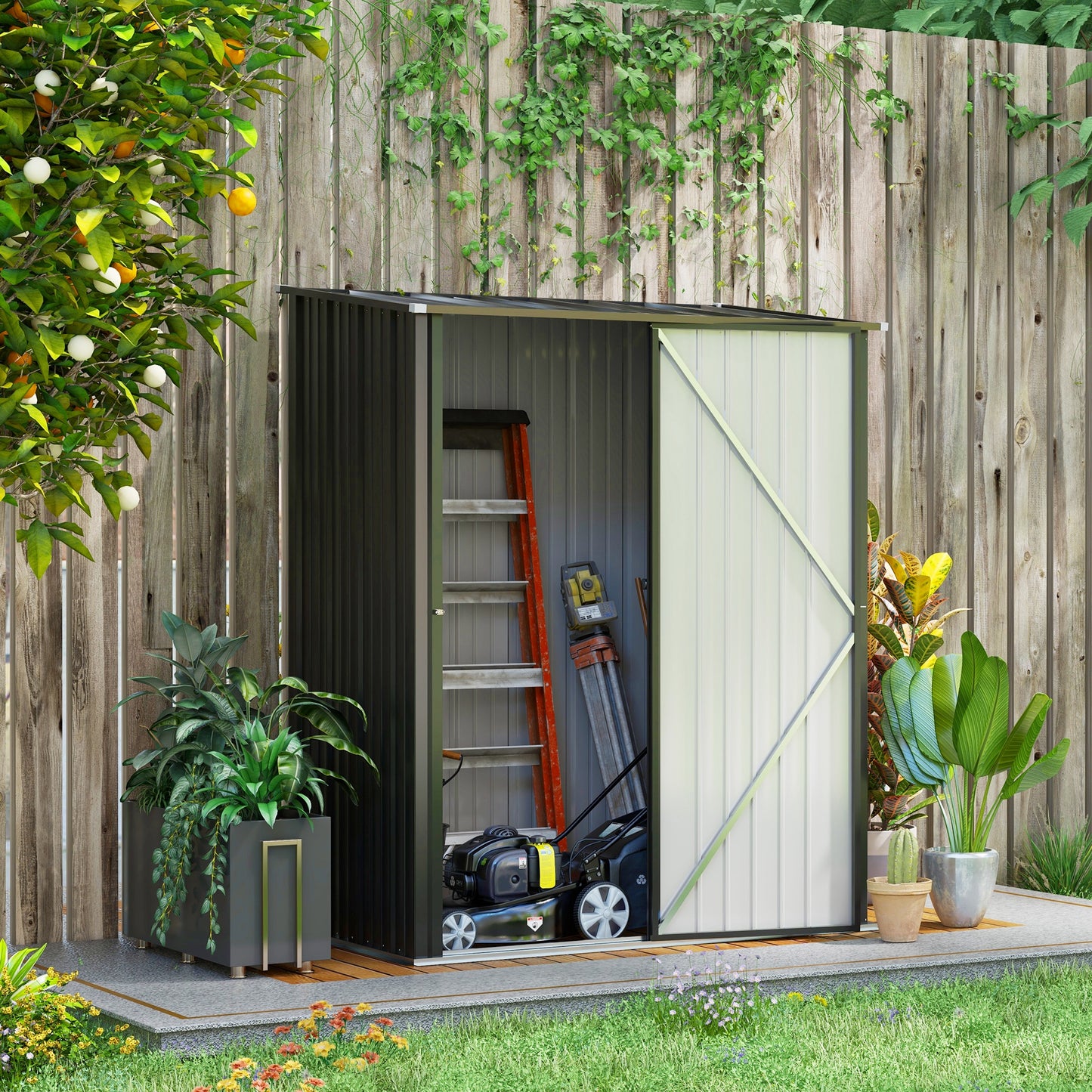 Outdoor Storage Shed Steel Garden Shed W/ Lockable Door for Garden
