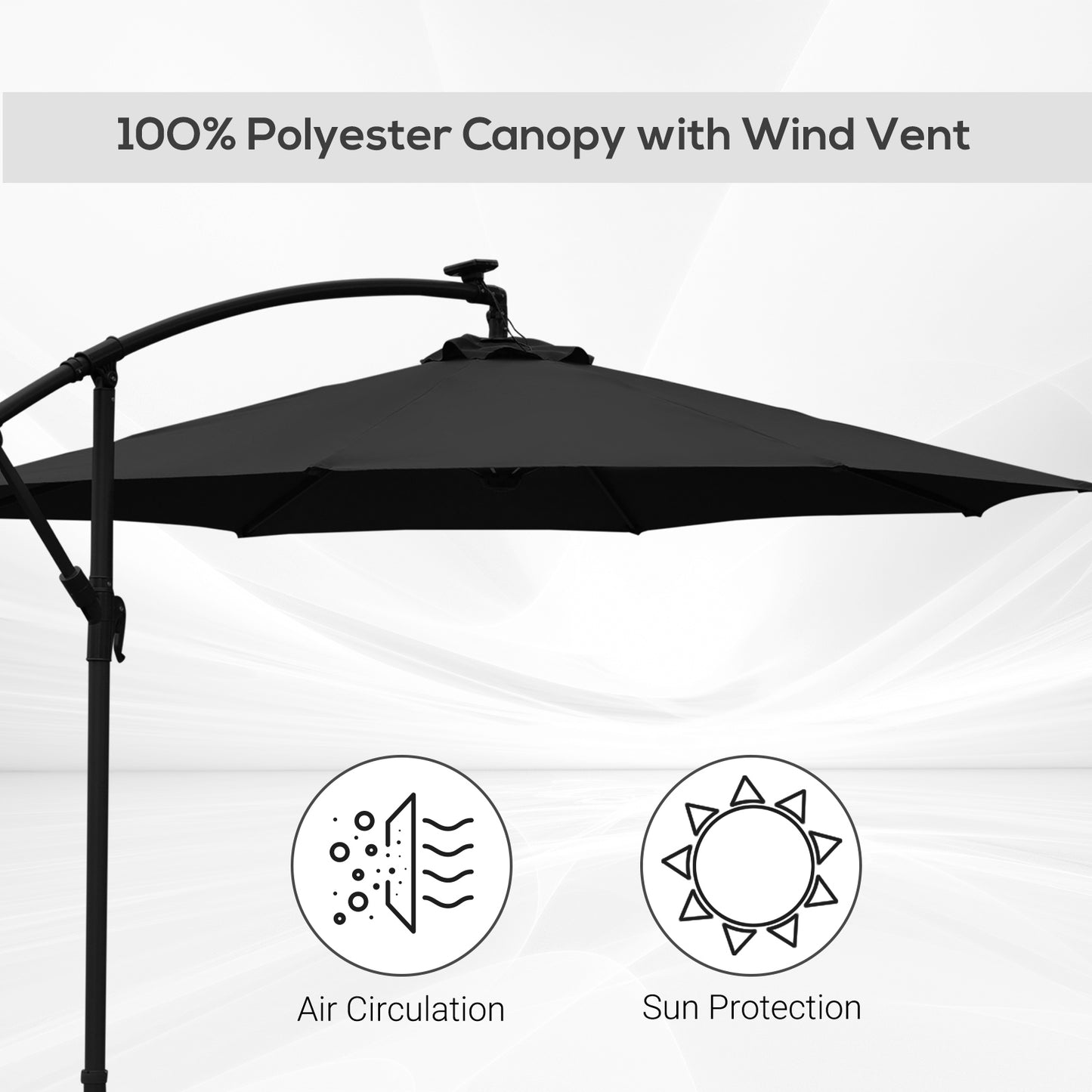3(M) LED Patio Banana Umbrella Cantilever Parasol W/ Solar Lights Crank Handle