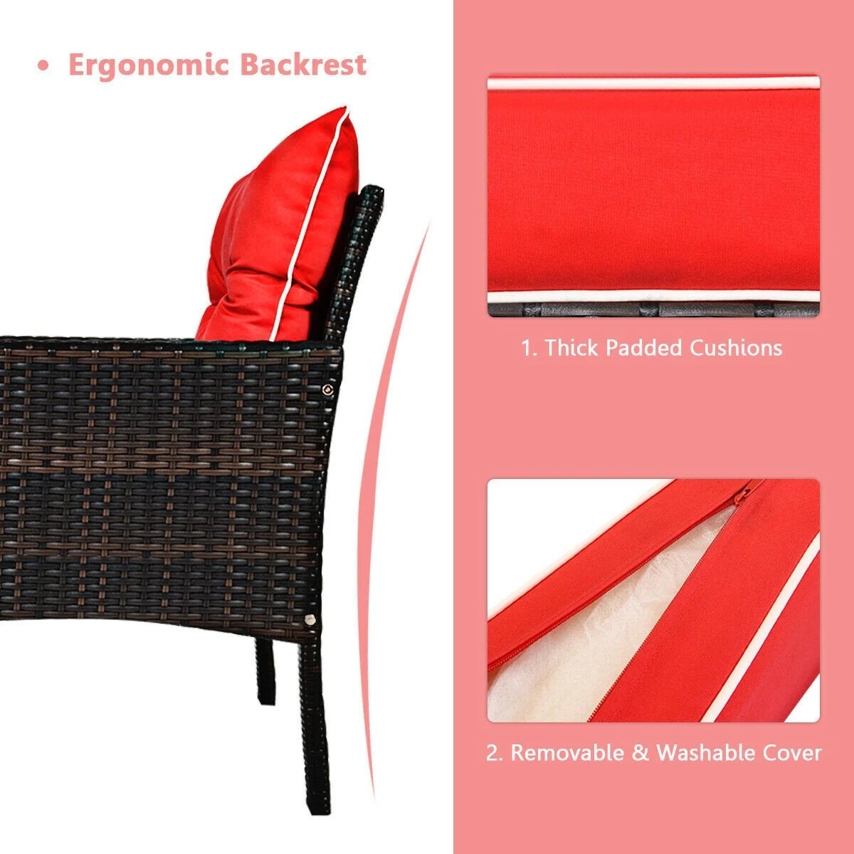 5 Piece Rattan Wicker Lounge Set with Cushion